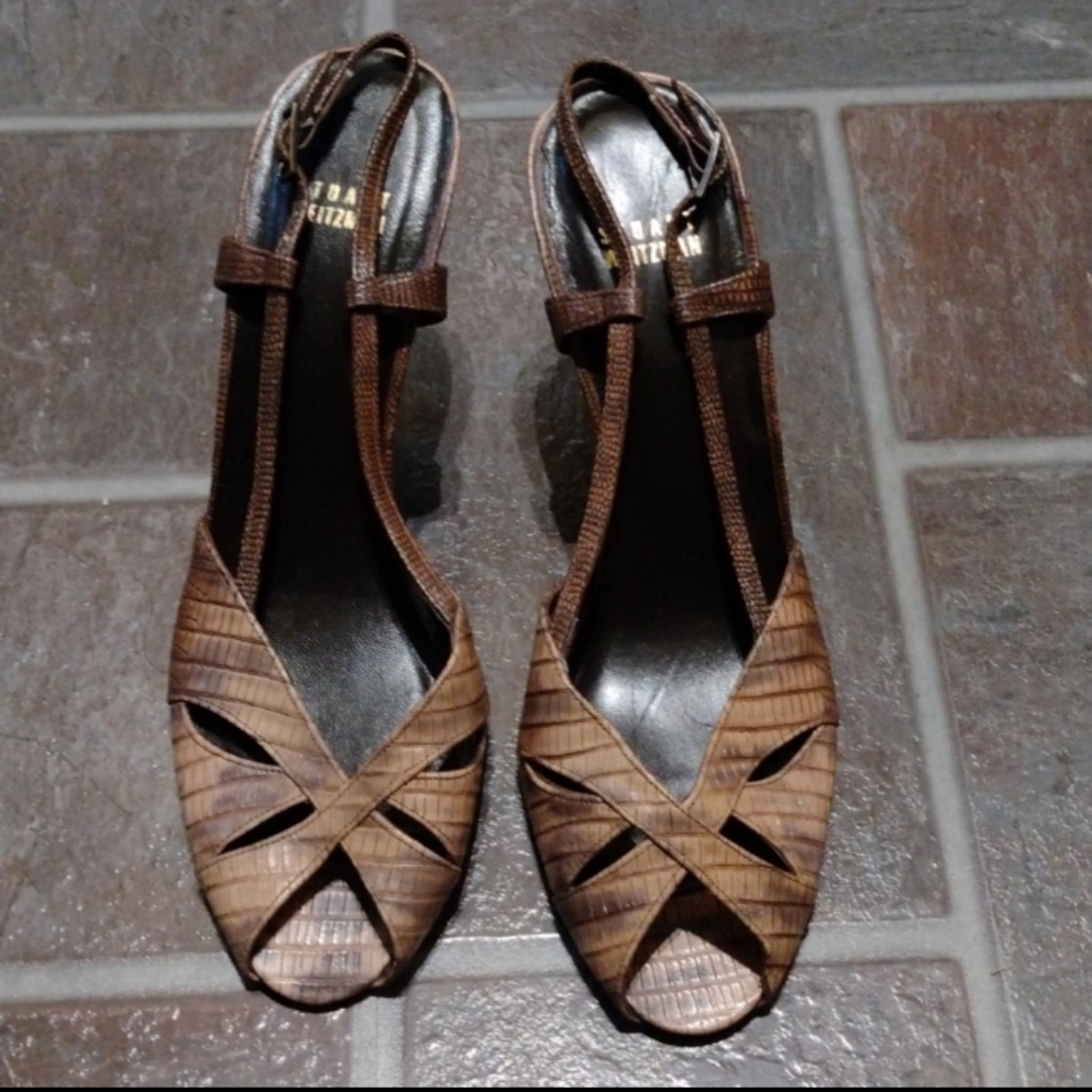 Stuart Weitzman croc embossed sling back heel sandal pump size 9